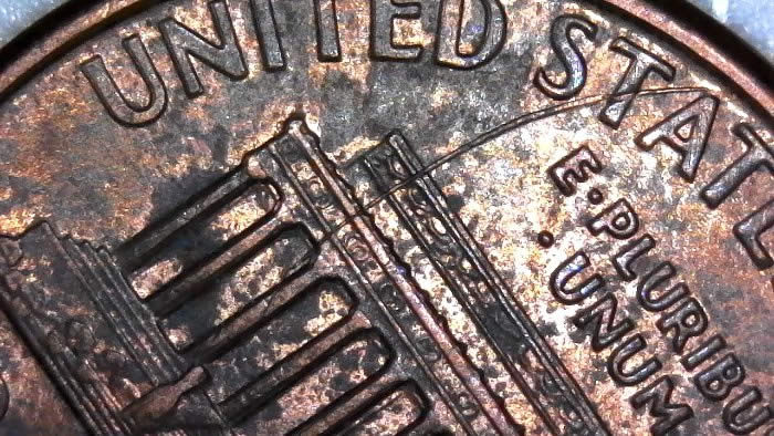 1996-P-Lincoln-Cent-With-Reverse-Struck-Through-Was-Soaked-In-Acetone